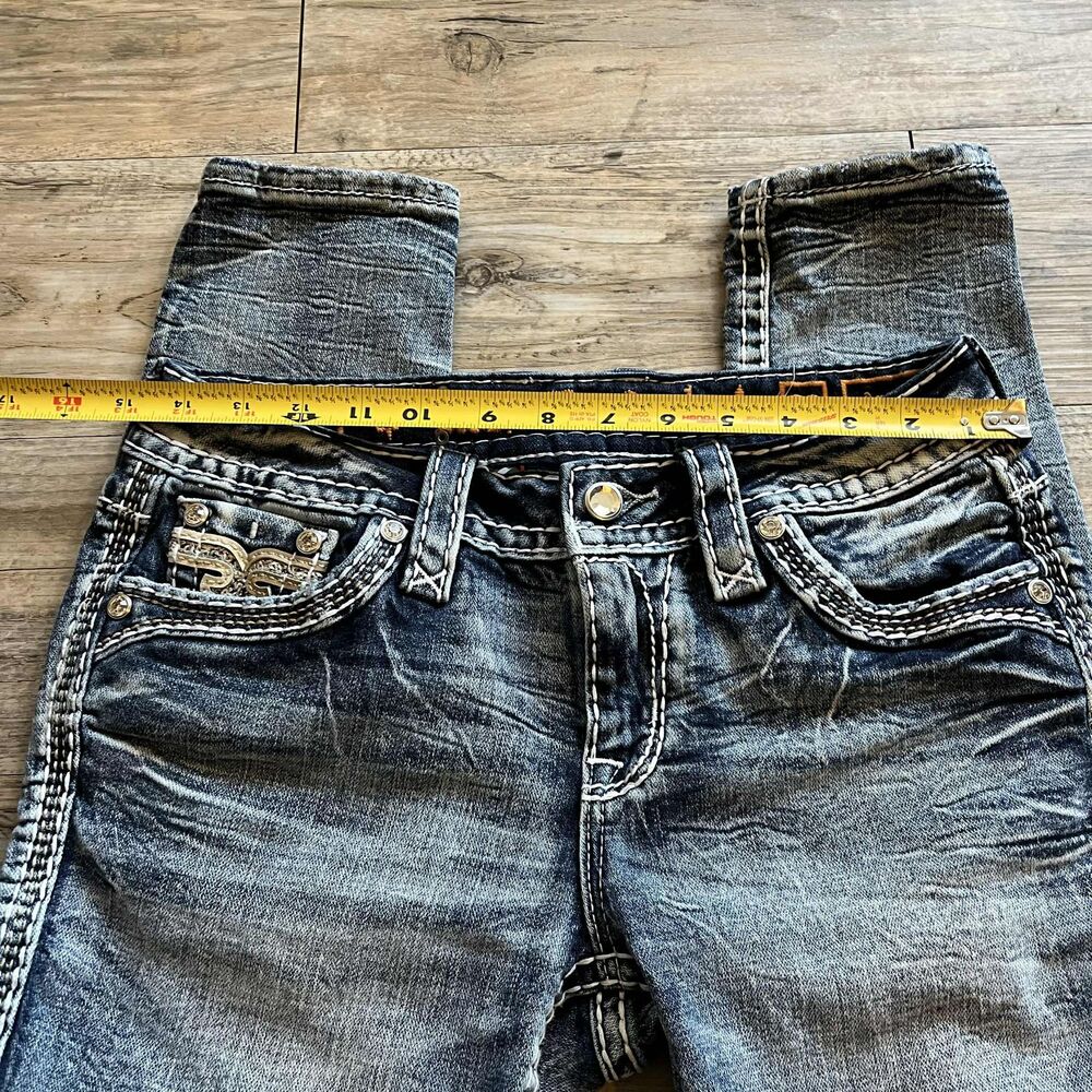 Rock Revival Jeans 26 Adalin Low Rise Ankle Skinny Stretch Jean Blue Grunge $172 - Picture 8 of 11